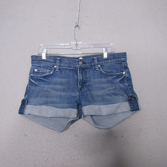 7 For All Mankind Pants - Vintage 7 For All Mankind‎ Jean Shorts 30 Denim Cuffed Blue Low Rise Y2K 90s